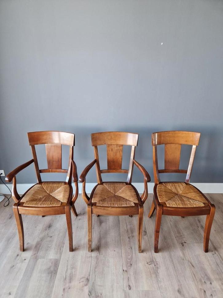 3 houten eetkamerstoelen met rieten zitting, Huis en Inrichting, Stoelen, Gebruikt, Drie, Hout, Bruin, Ophalen