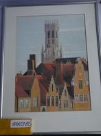 AQUAREL STADSGEZICHT MET TOREN * BRUGGE Gesigneerd *, Antiek en Kunst, Kunst | Schilderijen | Klassiek, Ophalen of Verzenden