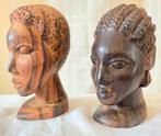 2 houten Afrikaanse vrouwen bustes handgesneden, Ophalen of Verzenden