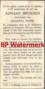 Broeren Adriaan 1874 St Willebrord 1952 Etten Leur  x Roks -, Bidprentje, Ophalen of Verzenden
