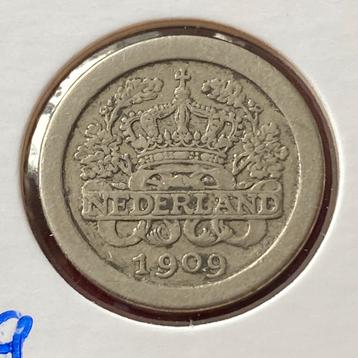 5 Cent / Ronde Stuiver uit 1909 van Wilhelmina beschikbaar voor biedingen