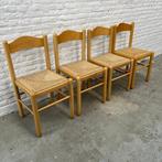 4x vintage stoelen hout gevlochten zitting papercord biezen, Skandinavisch, Hout, Vier, Gebruikt