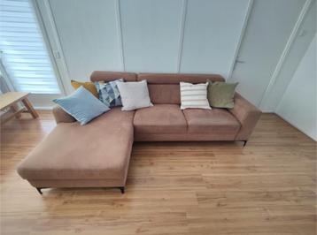 3 zits bank met longchair/ Pronto hoekbank Tusari bruin stof beschikbaar voor biedingen