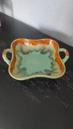 Vintage schaal aardewerk bruin turquoise, Huis en Inrichting, Gebruikt, Schaal, Ophalen of Verzenden, Rechthoekig