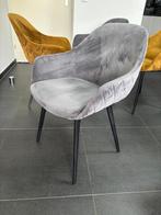 Luxe velvet eetkamerstoelen set van 4  grijs & okergeel, Ophalen, Zo goed als nieuw, Vijf, Zes of meer stoelen, Stof
