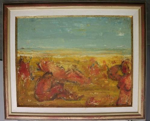 Karel Jan Van Den Heuvel, op het strand, Antiek en Kunst, Kunst | Schilderijen | Klassiek, Ophalen of Verzenden