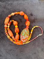 Oranje Stenen Ketting met Unieke Kraal murano beads, Gebruikt, Oranje, Ophalen of Verzenden, Steen of Mineraal