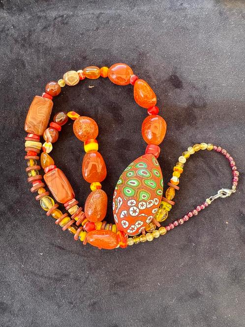 Oranje Stenen Ketting met Unieke Kraal murano beads, Sieraden, Tassen en Uiterlijk, Kettingen, Gebruikt, Steen of Mineraal, Oranje