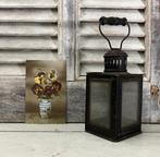 Antieke Franse lantaarn zwart metaal met houten klosje, Antiek en Kunst, Antiek | Woonaccessoires, Ophalen of Verzenden