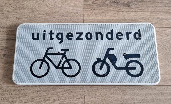 Oud verkeersbord uitgezonderd fietsen & bromfietsen, Huis en Inrichting, Woonaccessoires | Wanddecoraties, Gebruikt, Ophalen of Verzenden