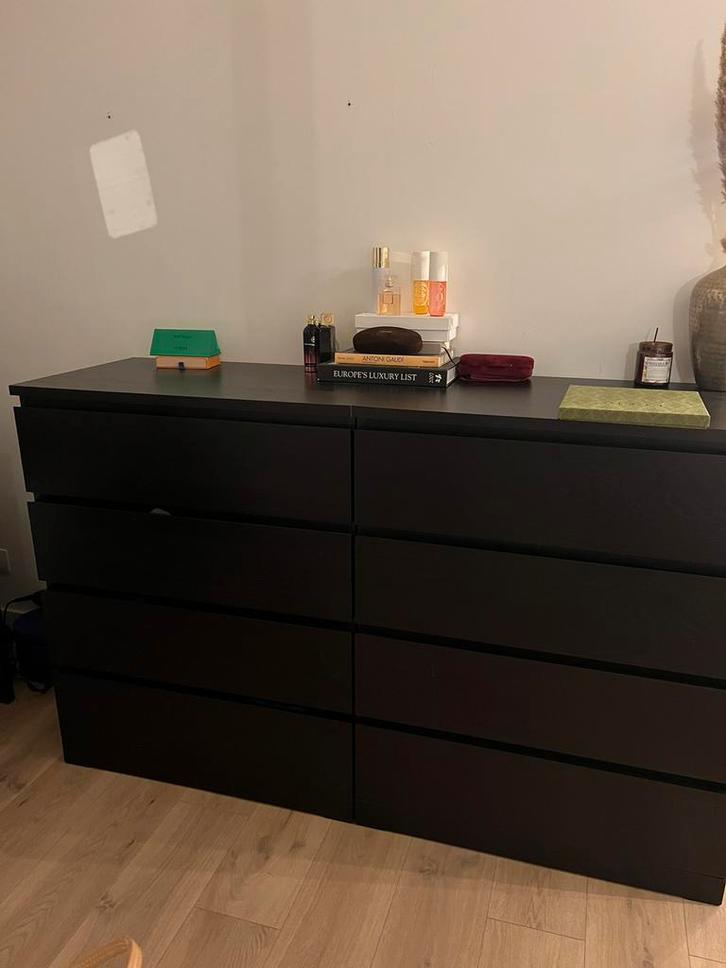 2 x Malm ladekast (8 lades) Zwart, Huis en Inrichting, Kasten | Ladekasten, Zo goed als nieuw, 100 tot 150 cm, 50 tot 100 cm, 25 tot 50 cm