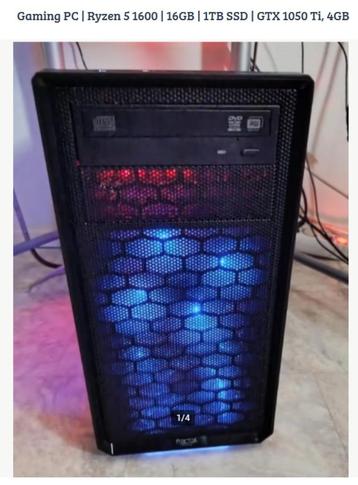 Gaming PC, Ryzen 5 1600, 16GB, 4TB SSHD, GTX 1050 Ti, 4GB beschikbaar voor biedingen