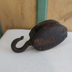 Katrol met haak oud hout en metaal decoratie 28,5 cm, Antiek en Kunst, Ophalen of Verzenden