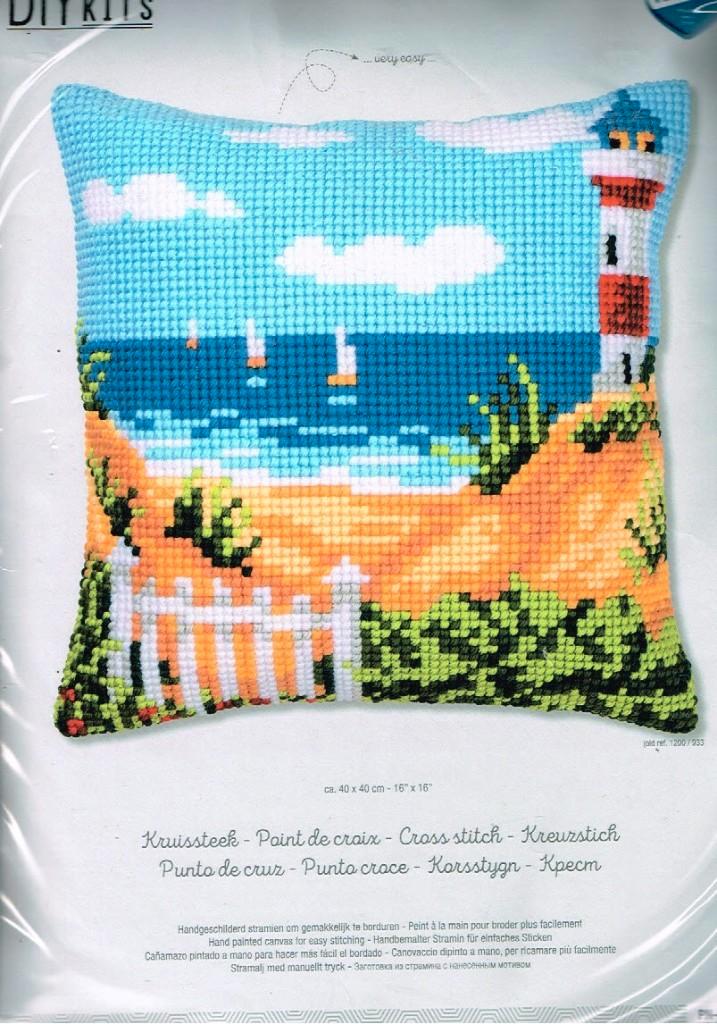 Cado vervaco borduurpakket kussen vuurtoren  731, Hobby en Vrije tijd, Borduren en Borduurmachines, Nieuw, Borduurpakket, Handborduren