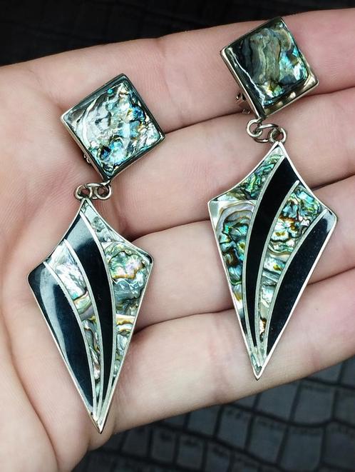 zeldzame mooie oorbellen art deco stijl mexico alpaca, Sieraden, Tassen en Uiterlijk, Oorbellen, Zo goed als nieuw, Overige materialen