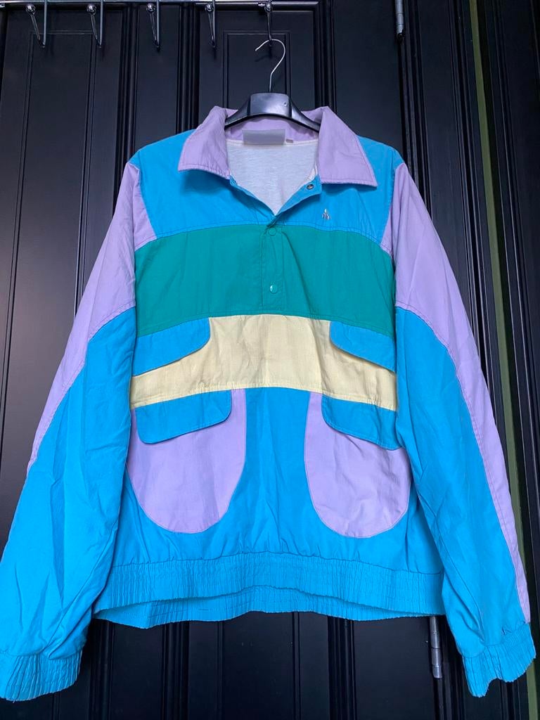 Vintage katoenen sportief windjack geometrisch patroon, Ophalen of Verzenden, Zo goed als nieuw, Maat 46/48 (XL) of groter, Jack