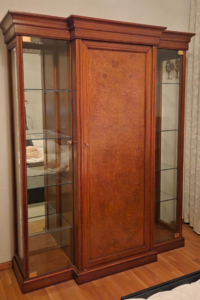 kersenhout vitrinekast, 3 deurs met glazen deuren, Huis en Inrichting, Kasten | Vitrinekasten, Gebruikt, 150 tot 200 cm, 150 tot 200 cm