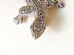 zilver hagedis, salamander, gekko met marcasiet jaren 50- 60, Ophalen of Verzenden, Zo goed als nieuw, Met edelsteen, Zilver