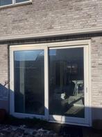 Houten schuifpui met dubbel glas en gordijnen, Gebruikt, 225 cm of meer, Ophalen of Verzenden, 150 tot 225 cm