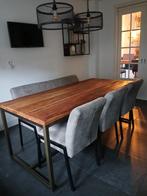 eettafel met stoelen en eettafel bank industrieel mango, Huis en Inrichting, Tafels | Eettafels, Ophalen, 200 cm of meer, 50 tot 100 cm