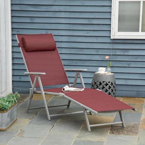 Zonnebed, 5-standen verstelbare rugleuning NIEUW IN DOOS, Tuin en Terras, Ligbedden, Nieuw, Aluminium, Ophalen of Verzenden