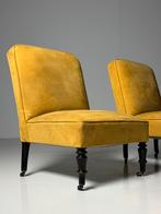 2x Fauteuil Bergère stoel geel klassiek, Huis en Inrichting, Fauteuils, Ophalen, Gebruikt, 75 tot 100 cm, Stof