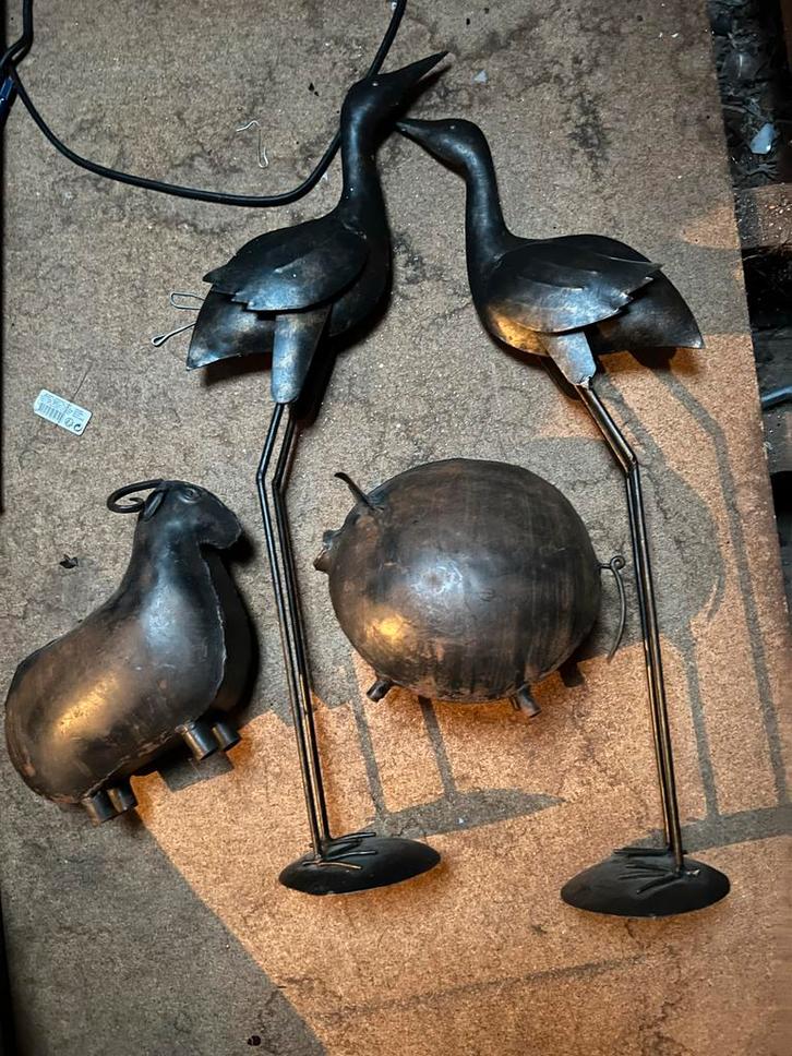 Metalen Tuinbeelden Set, Tuin en Terras, Tuinbeelden, Gebruikt, Dierenbeeld, Metaal, Ophalen