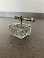 Zoetjespotje glas met zilveren deksel en knijper, Ophalen of Verzenden, Zilver