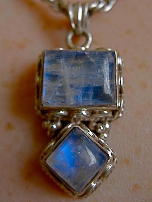 Zilveren 925 zilver kettinghanger wit labradoriet maansteen, Sieraden, Tassen en Uiterlijk, Kettinghangers, Nieuw, Zilver, Overige kleuren