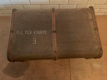 antieke hutkoffer/reiskoffer/valies/koffer/kist met tekst+3 beschikbaar voor biedingen
