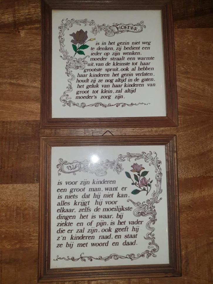 Vintage Spreuken Tegeltjes - Moeder & Vader, Antiek en Kunst, Antiek | Wandborden en Tegels, Ophalen of Verzenden