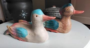 2 vintage massief houten eenden - eend en woerd  beschikbaar voor biedingen