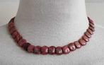 Korte ketting rodaniet roze/grijs, Sieraden, Tassen en Uiterlijk, Kettingen, Ophalen of Verzenden, Zo goed als nieuw, Rood, Steen of Mineraal