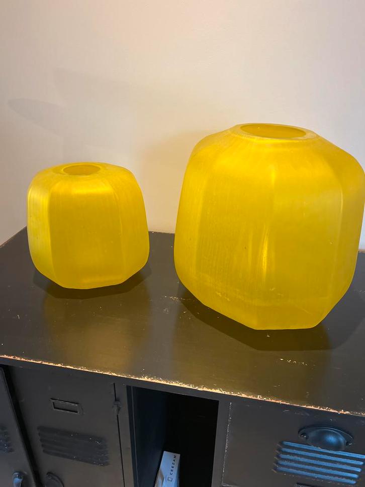 D&M Design Vazen Set - Zwaar Glas, 10-kantig, Huis en Inrichting, Woonaccessoires | Vazen, Zo goed als nieuw, Geel, Minder dan 50 cm