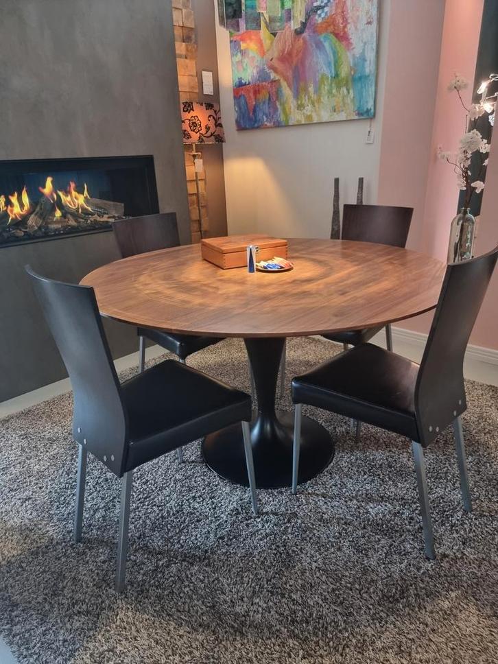 4 eetkamer stoelen, lederen/leren zitting, eiken rugleuning, Huis en Inrichting, Stoelen, Gebruikt, Vier, Hout, Leer, Bruin, Ophalen