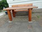 tuintafel met bijbehorende bank van dik hout, Ophalen, Gebruikt, Rechthoekig, Hout