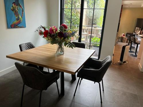 Showroomuitverkoop: Eiken eettafel met stoelen, Huis en Inrichting, Tafels | Eettafels, Nieuw, 100 tot 150 cm, 100 tot 150 cm