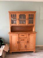 Antieke Grenen Buffetkast met Glas, Ophalen, Gebruikt, 100 tot 150 cm, Met lade(s)