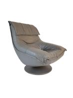 vintage grijze fauteuil | grijs leren zetel, Huis en Inrichting, Fauteuils, Gebruikt, Ophalen of Verzenden