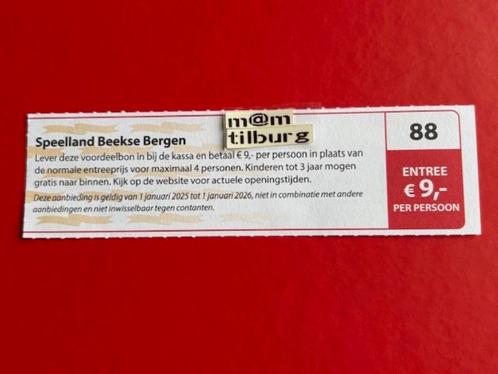 Bon 88 Speelland Beekse Bergen entree €9,- p.p., Tickets en Kaartjes, Kortingen en Cadeaubonnen, Drie personen of meer, Overige typen