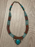 Tibetaanse set ketting + oorbellen turkoois en koraal, Ophalen of Verzenden, Zo goed als nieuw, Blauw, Zilver