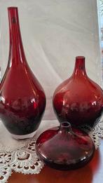 3 Rode Glazen Vazen - Decoratief, Ophalen of Verzenden, Nieuw, Rood, Glas