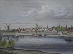 staalgravure Schoonhoven van rivier gezien J. Poppel 1858, Antiek en Kunst, Verzenden