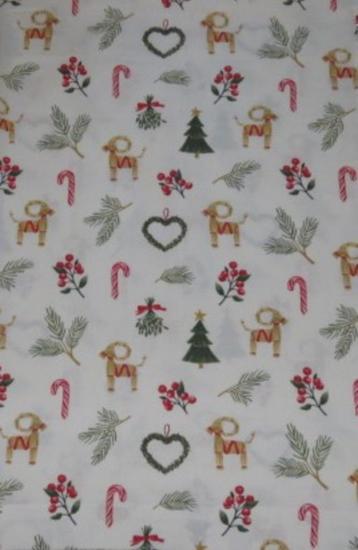 Vintage kerststof uit Zweden wit met kerstfiguren beschikbaar voor biedingen