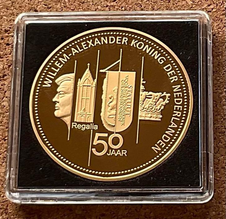 Penning - Willem Alexander 50 Jr - STATUUT voor Kon. der Ned, Postzegels en Munten, Penningen en Medailles, Overige materialen