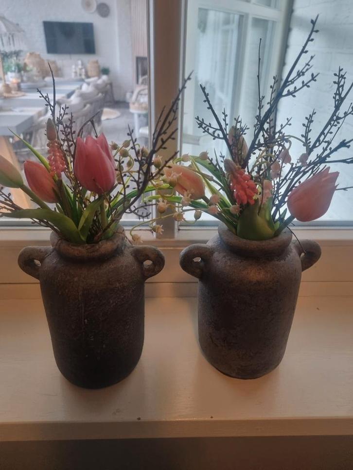 Kruikjes met kunst tulpjes - compleet!, Huis en Inrichting, Woonaccessoires | Vazen, Zo goed als nieuw, Overige kleuren, Minder dan 50 cm