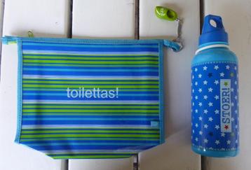 Lief! Lifestyle toilettas blauw/groen + drinkfles Stoer!