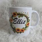 Gepersonaliseerde Mok met Zonnebloemen - 'Ellis', Porselein of Keramiek, Schaal, Rond, Nieuw