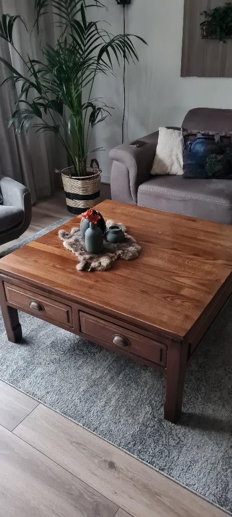 Eiken salontafel met lades, Ophalen, Gebruikt, Minder dan 50 cm, 100 tot 150 cm