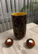 Vaas met 2 kaarsen, Huis en Inrichting, Woonaccessoires | Vazen, Ophalen of Verzenden, Zo goed als nieuw, Glas, Minder dan 50 cm